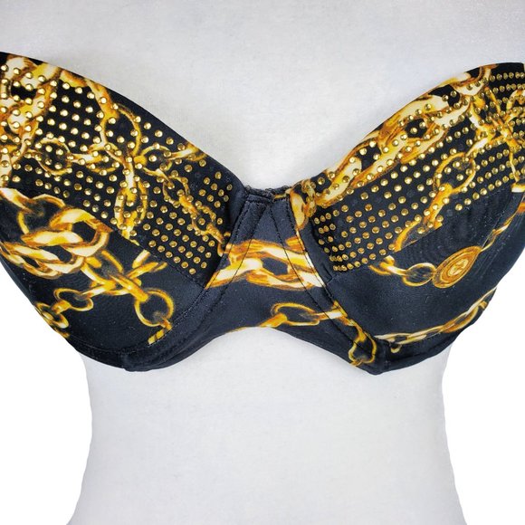 Kardashian Kollection Black Chain Print Bikini Top Women's Medium - Picture 5 of 12